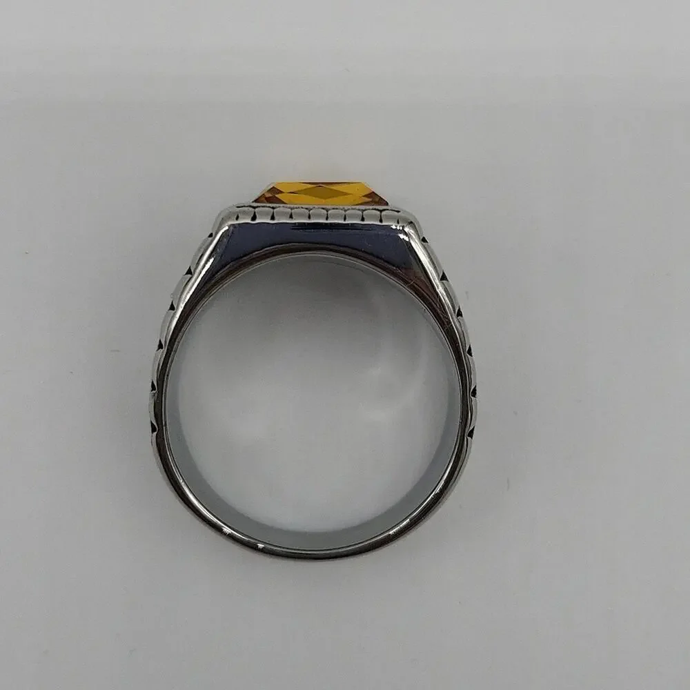 Yellow Cubic Zirconia Handmade Men's Ring Size 12.5 NWT